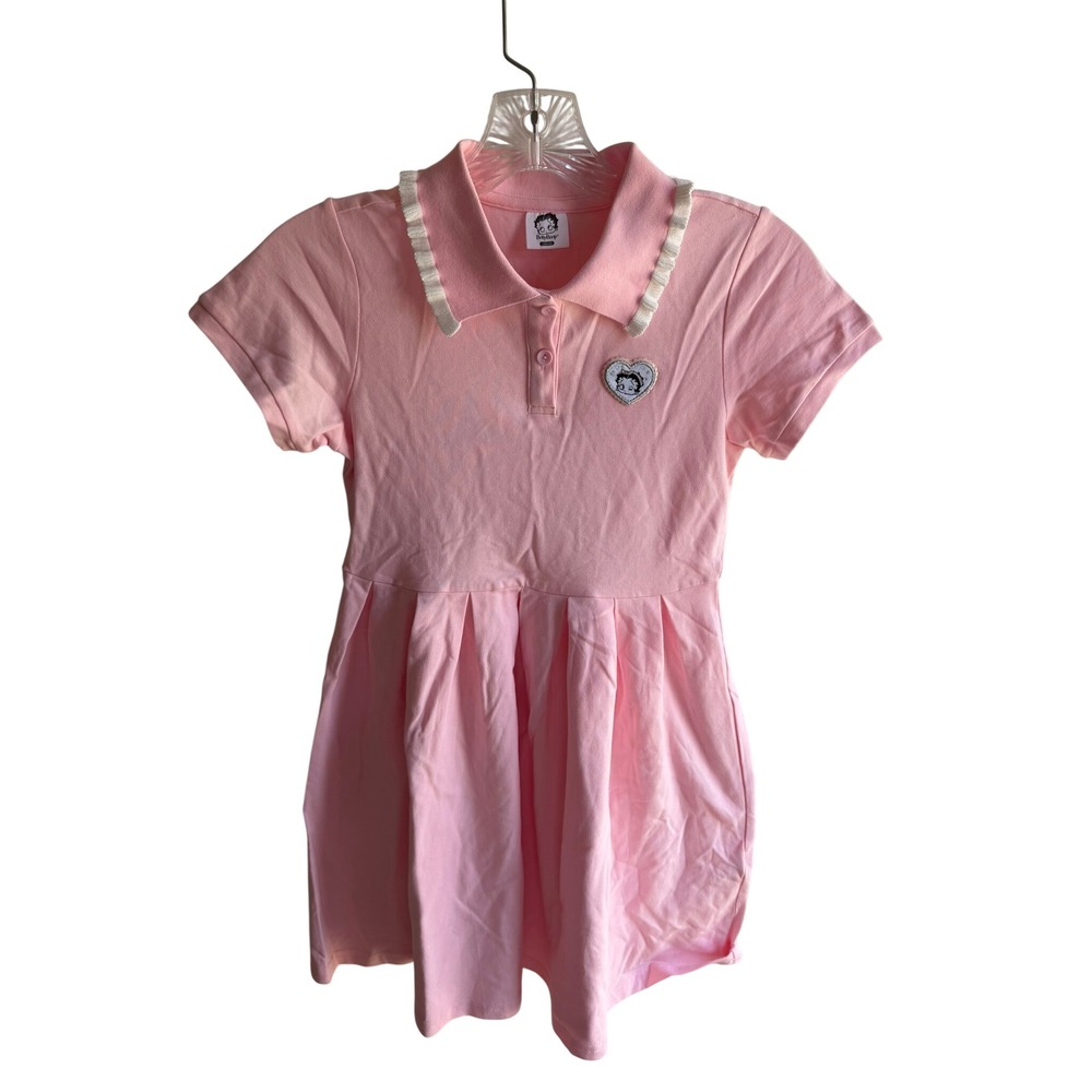 Betty Boop Girls Pink Polo Dress Ruffle Collar Pleated Skirt Size 140 2022